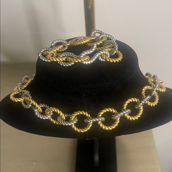 Tory Burch Gold and Silver Interlinked Necklace and Bracelet Set - Picture 3 of 4